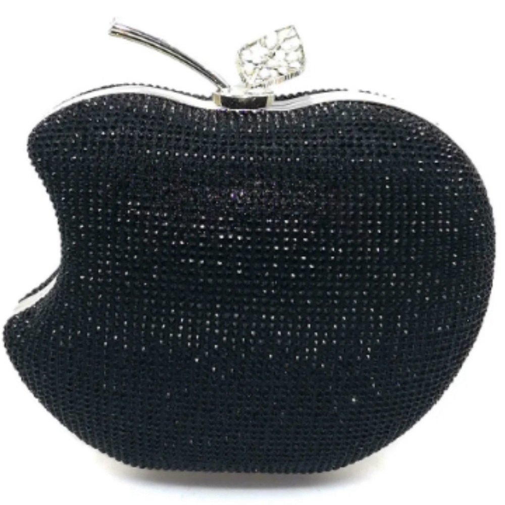 Charisma Apple-Australian Crystal evening bag with leaf closure and chain strap.